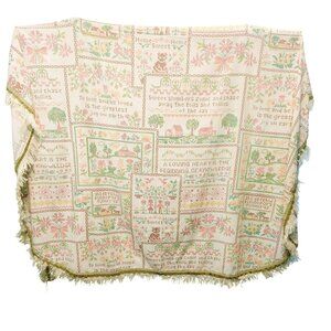 Sears Perma-Prest Twin Bedspread 70 X 92 Faux Cross-Stitch Pattern Fringe Edges